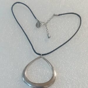 White House Black Market Silver and Black Teardrop Necklace 22in Long